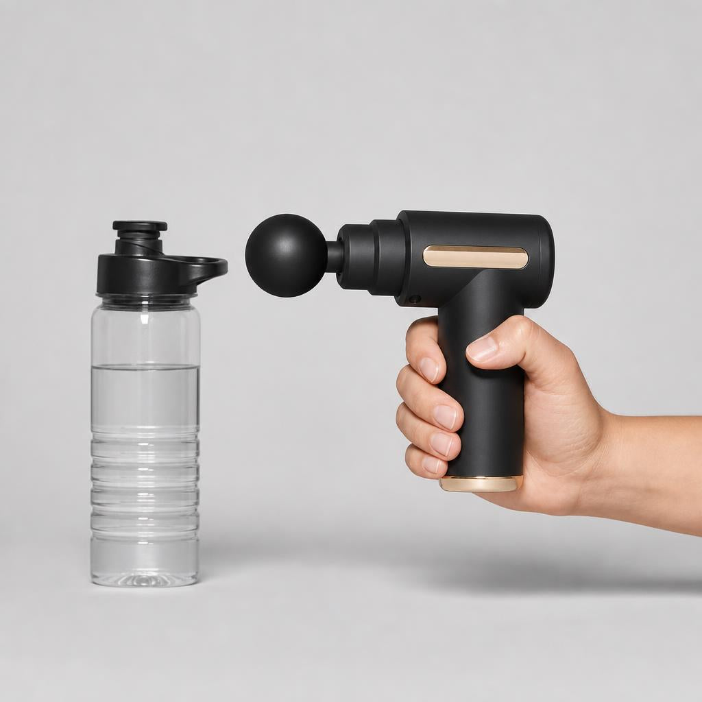 Comparativa de tamaño de Recovva junto a una botella de agua